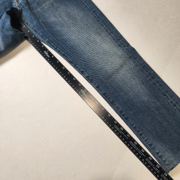 Peruvian Connection Slim Straight Jeans 2 Blue Mid Rise Buttonfly Hemmed - Picture 7 of 11